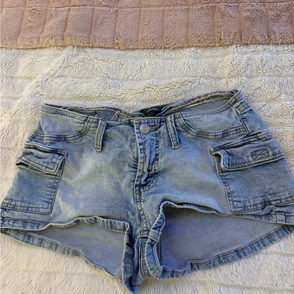 Y2K low rise jean shorts with Velcro pockets